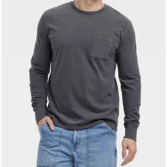Men's Vintage Long Sleeve Pocket T-Shirt - Goodfellow & Co Gray M: 100% Cotton, - Picture 1 of 11
